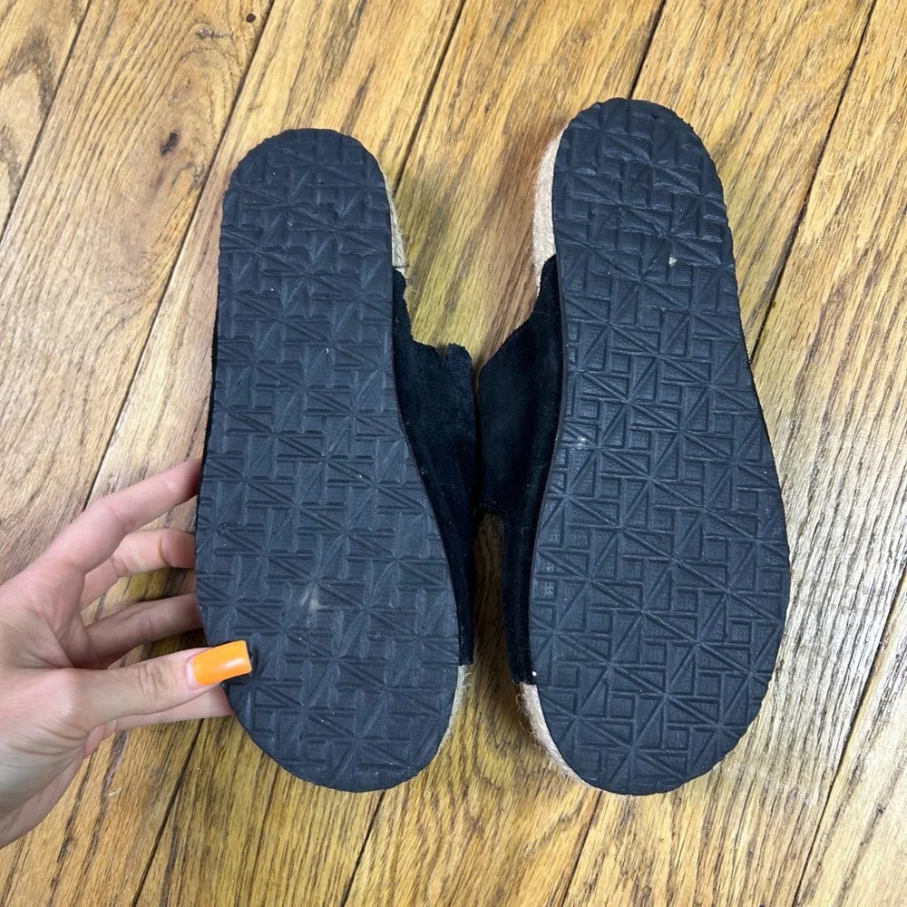 Haute Hippie Style Black Suede Espadrille Slide Sandals Gold Buckle Women 7.5M